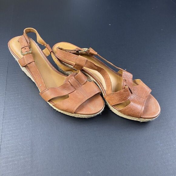 Franco Sarto Crispin TERACOTA LE BROWN LEATHER Espadrille Wedge Sandal WOMEN 9 M - Picture 1 of 16